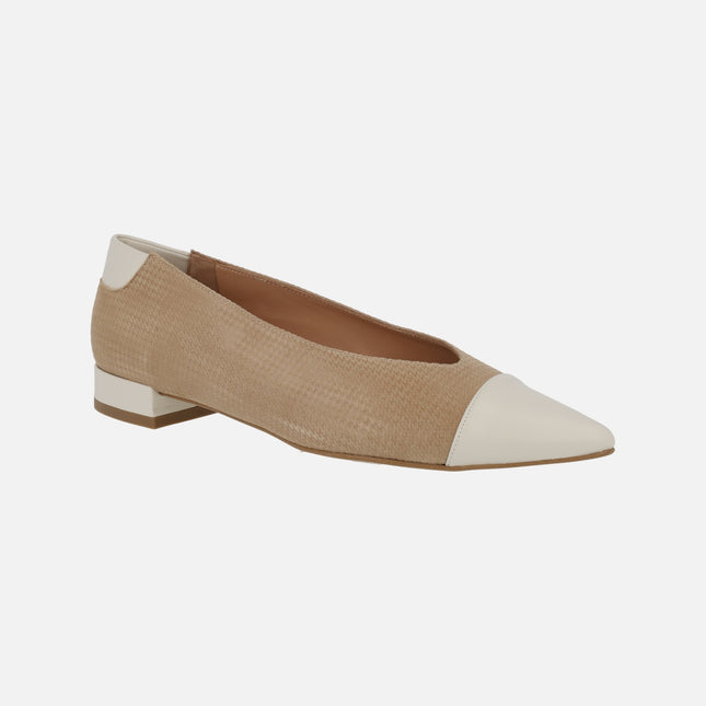 Leather bicolor ballerinas with sharp toe