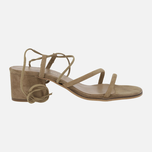 Grecia heeled sandals in suede with strips and laces