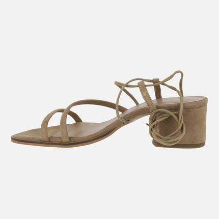 Grecia heeled sandals in suede with strips and laces