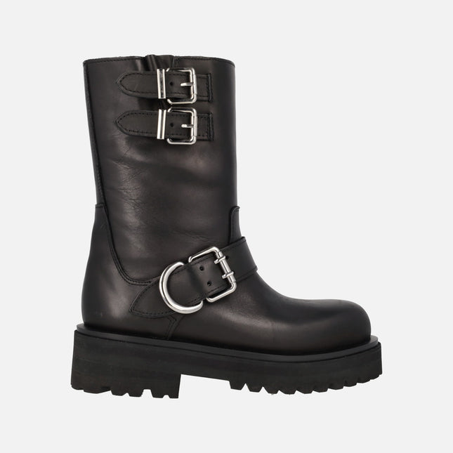 Alpe biker boots in black leather with buckles