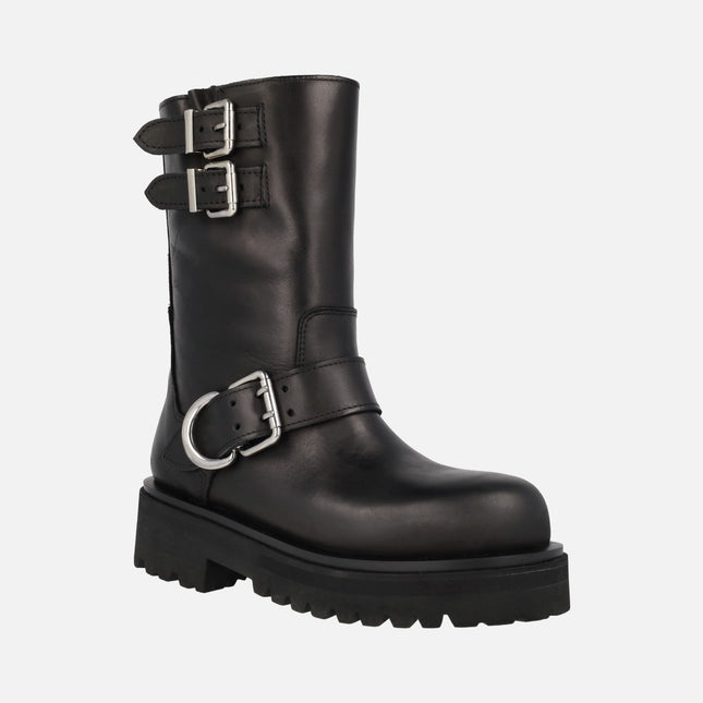 Alpe biker boots in black leather with buckles