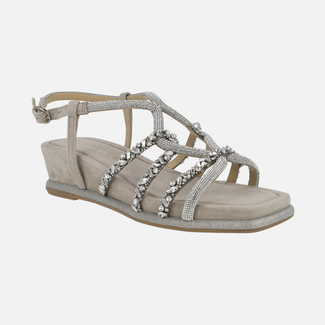 Jewel sandals in taupe suede with mid wedge