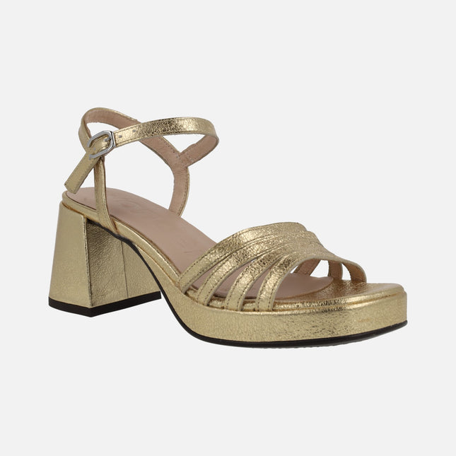 Zaida gold metallic leather heeled sandals