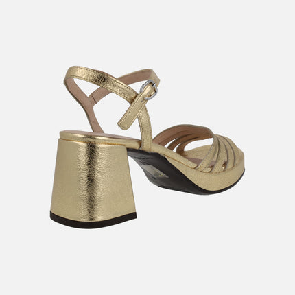 Zaida gold metallic leather heeled sandals