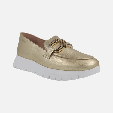 Wonders Sidney Moccasins in metallic leather with metallic ornament
