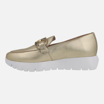 Wonders Sidney Moccasins in metallic leather with metallic ornament