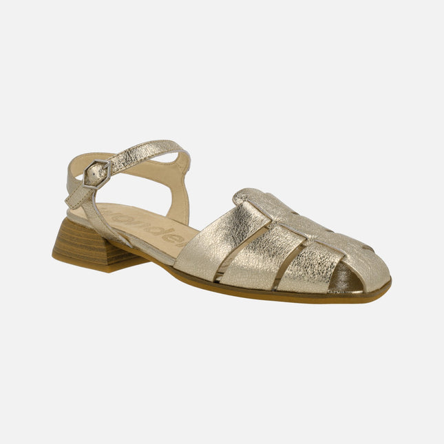 Sandalias de piel oro estilo cangrejeras Phoenix
