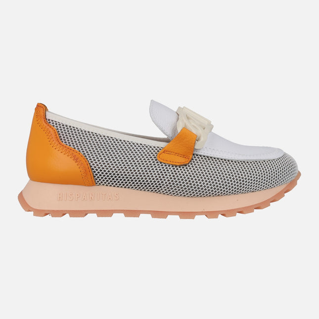 Hispanitas sport moccasins in leather and grid fabric combination