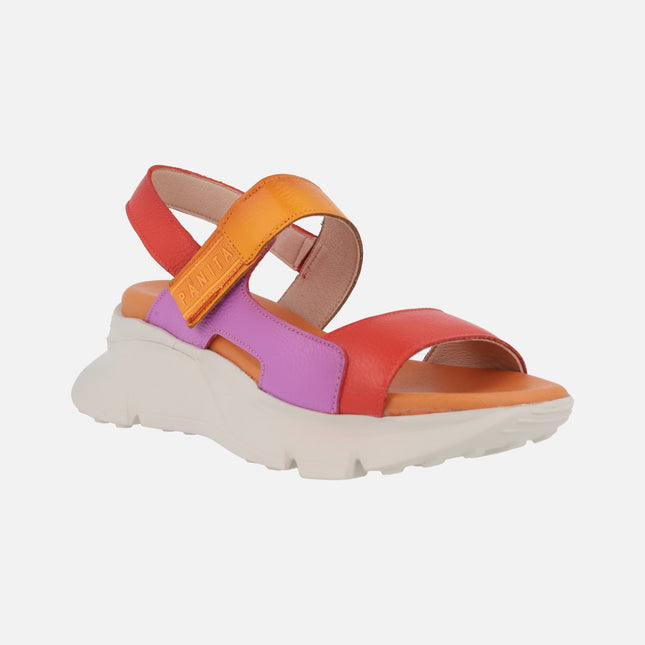 Multicolor leather sandals with volum sole