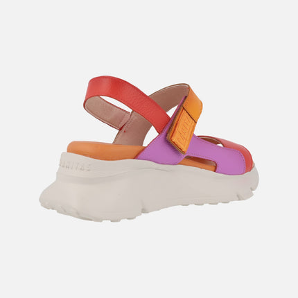Multicolor leather sandals with volum sole