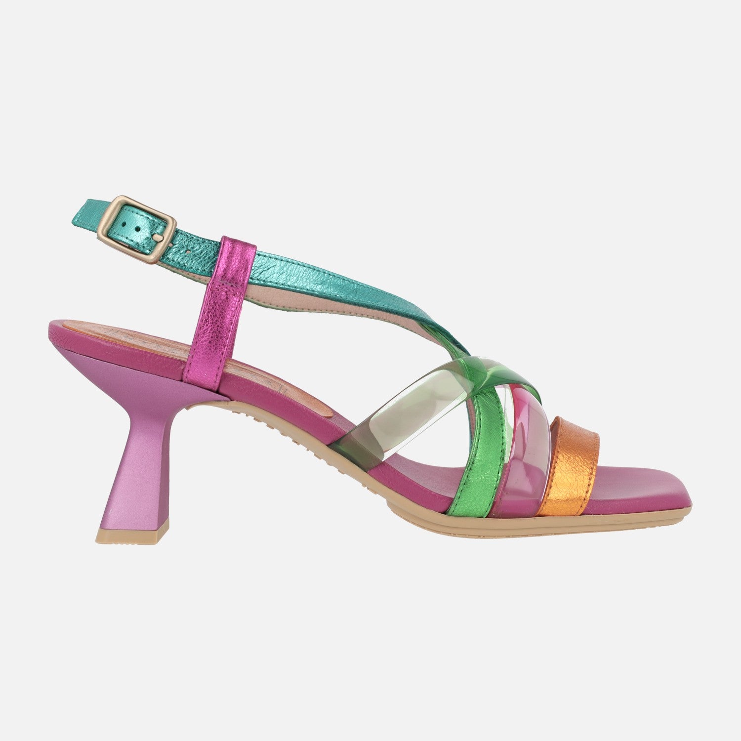 Sandalias de tiras en combinado de piel y vinilo Hispanitas