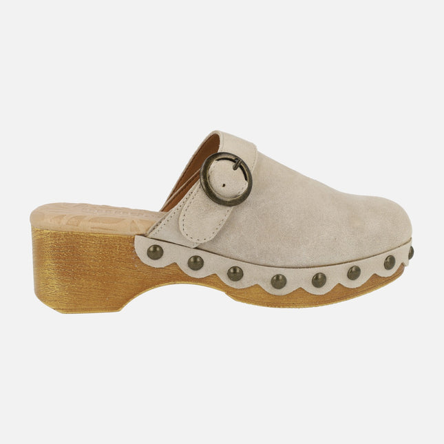 Women's suede clogs Elois with buckle ornament