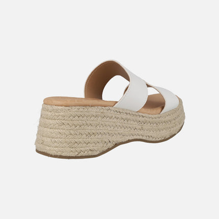 White sandals with yute platform 51649