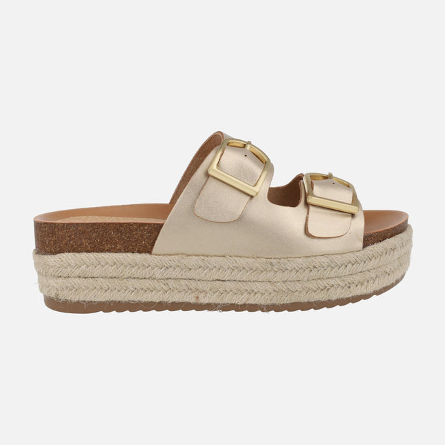 Pearl Bio sandals with buckles and yute platform