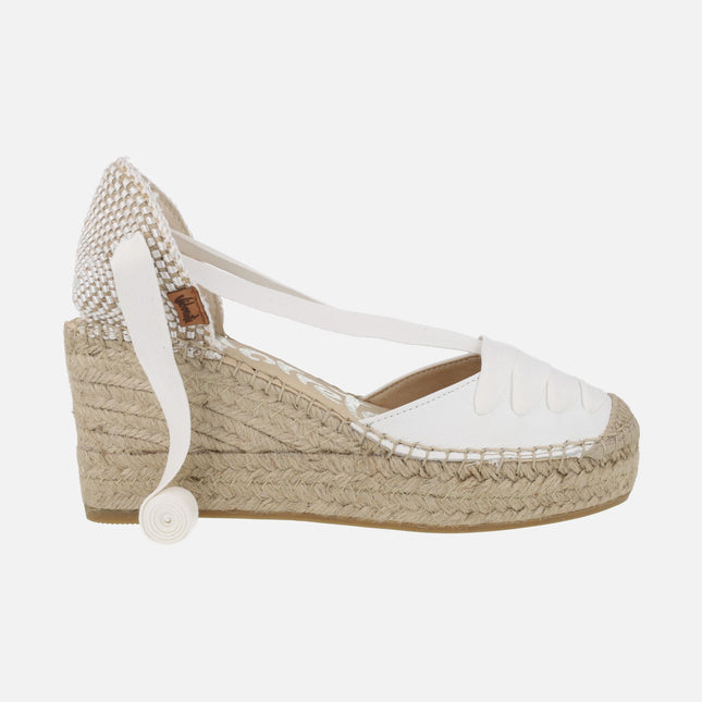 White leather espadrilles with ribbons