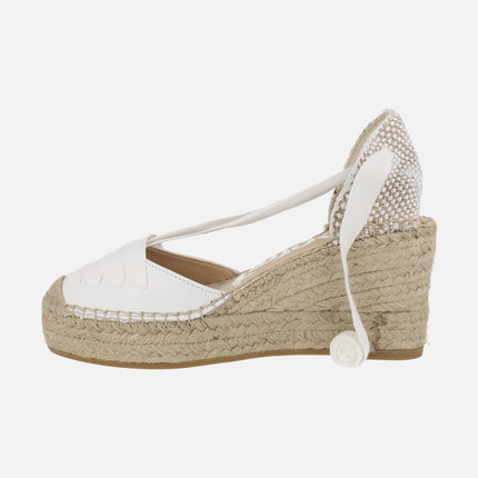 White leather espadrilles with ribbons