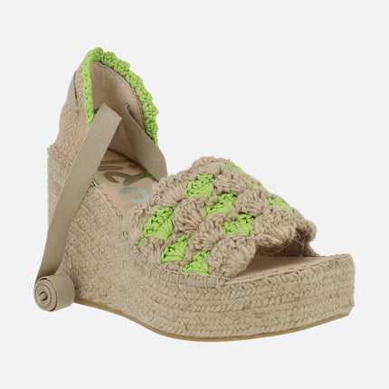 Espadrilles with high wedge and platform in crochet fabric
