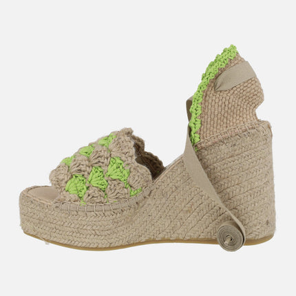 Espadrilles with high wedge and platform in crochet fabric