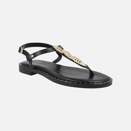 Greek sandals in color Black With metallic ornament