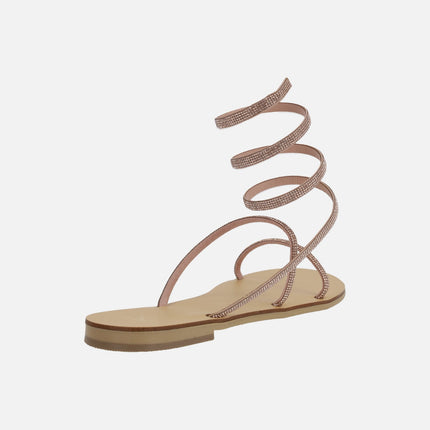 Sandalias planas de strass con tira en espiral ajustable al tobillo