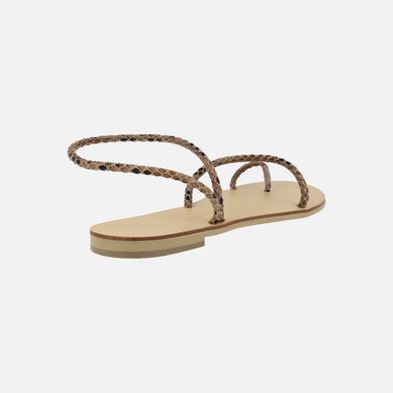 Flat sandals with snake print strips