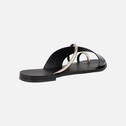 Flat Sandals in Black and Gold Combi