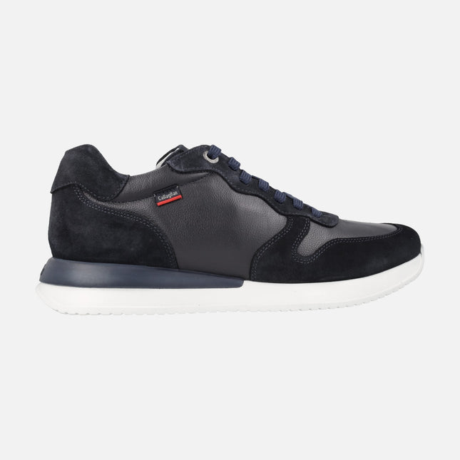Men's Sneakers Combined in navy Leather and suede