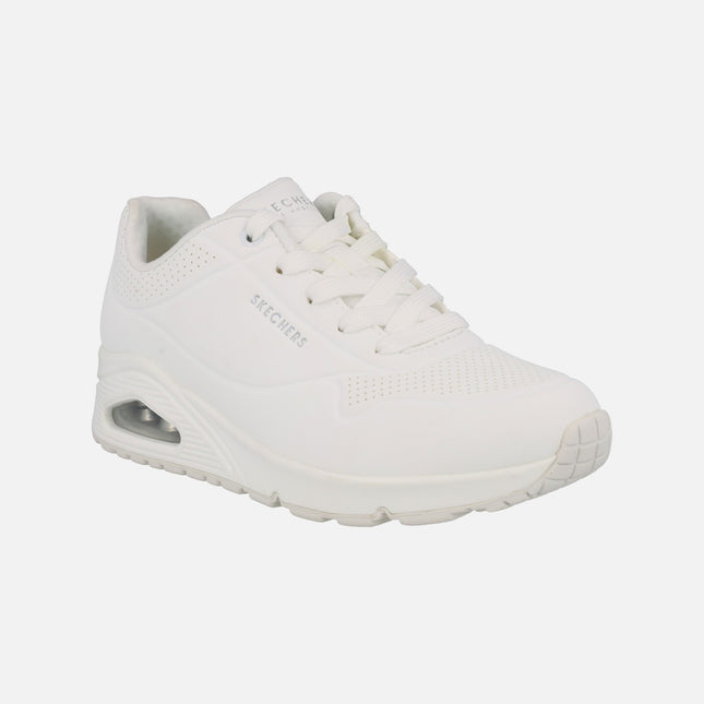 Skechers Uno Stand on Air white wedged sneakers