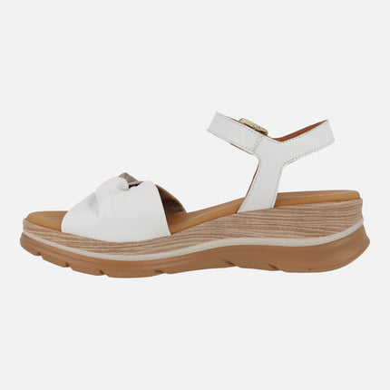 White and gold bicolor leather sandals with buckle closure