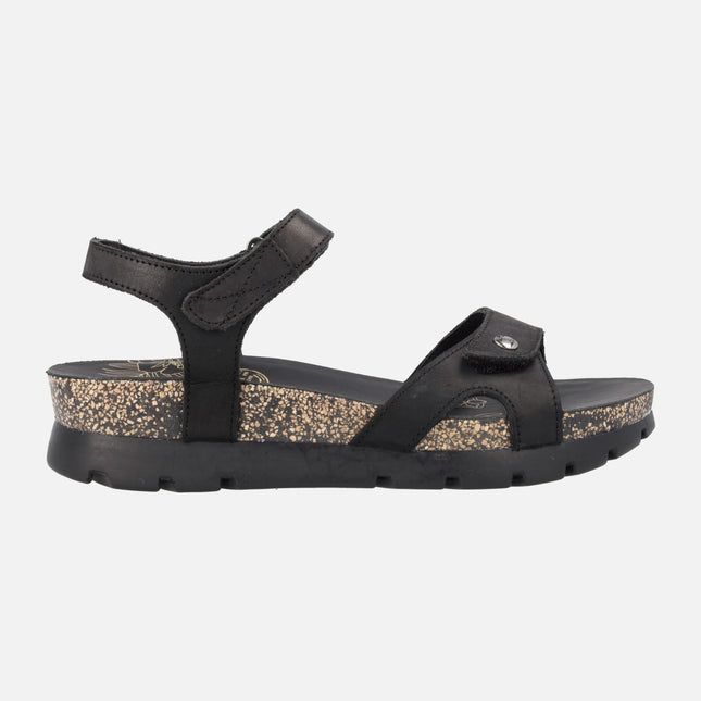 Black sandals with velcro closure in greased leather Sulia Basics