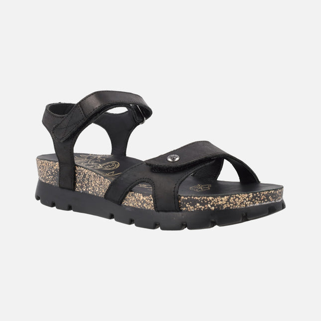 Black sandals with velcro closure in greased leather Sulia Basics