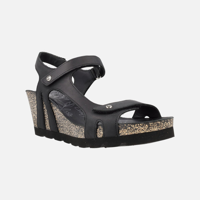 Varel Black sandals in greased leather with velcro closure