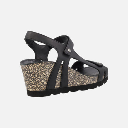 Varel Black sandals in greased leather with velcro closure
