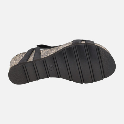 Sandalias negras en piel engrasada con cierre de velcro Varel