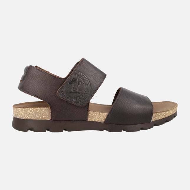 Panama Smith brown leather sandals with velcro closure