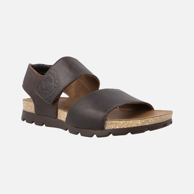 Panama Smith brown leather sandals with velcro closure