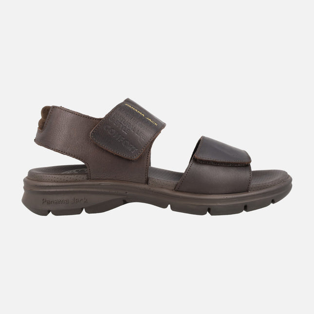 Brown leather sandals with Velcro closure Panama Rusell