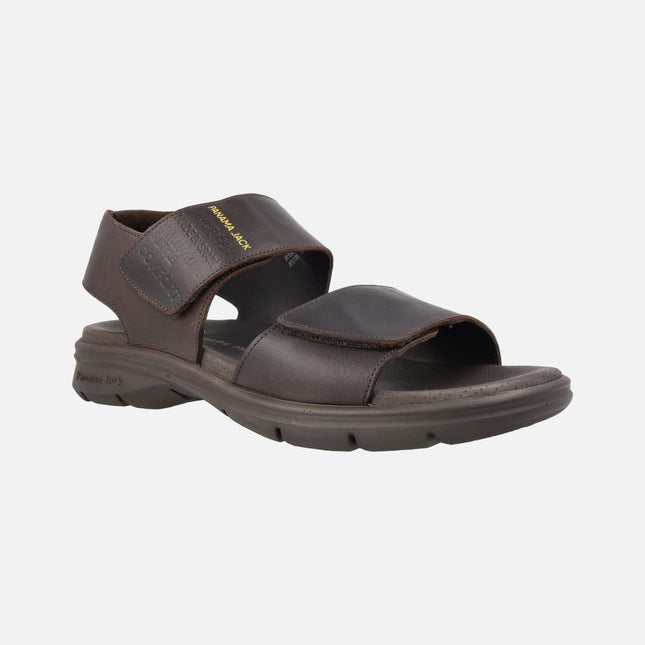 Brown leather sandals with Velcro closure Panama Rusell