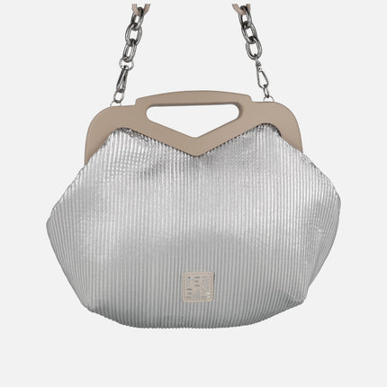 Handbags in metallic fabric with chain