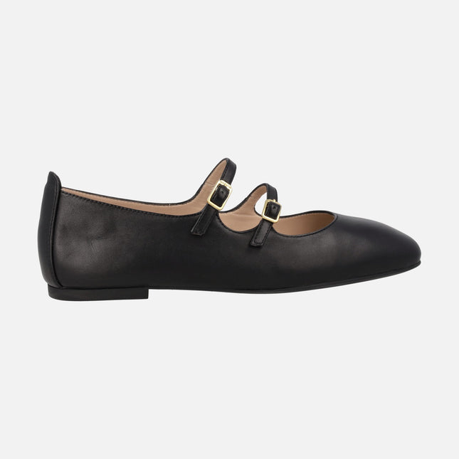 Berley Black leather mary jane flats with two buckles