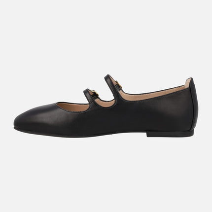 Berley Black leather mary jane flats with two buckles
