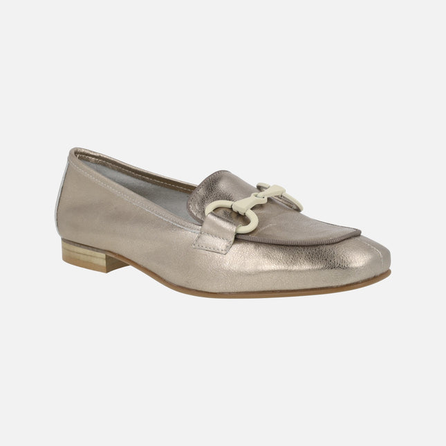 Erika Moccasins Shoes in Platinum Metallic Leather