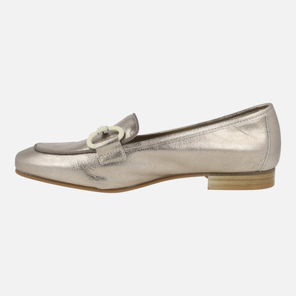 Erika Moccasins Shoes in Platinum Metallic Leather