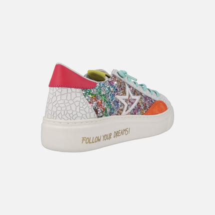 Multicolor glitter sneakers with elastic laces