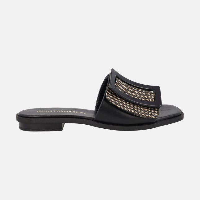 Matisse Flat sandals in raffia combination with maxi buckle