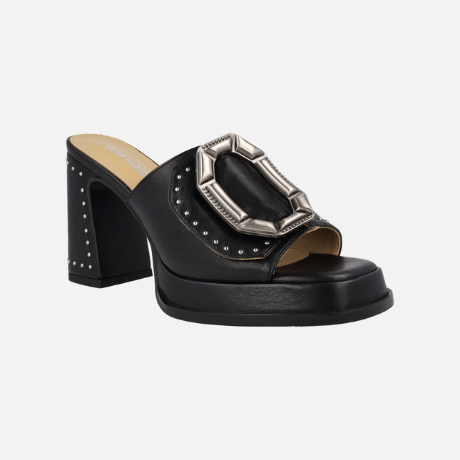Gloria Black Sandals with high heel and studs