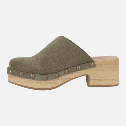 Suede clogs with studs Help the trees
