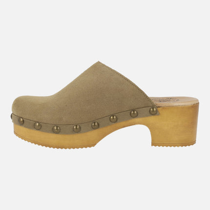 Suede leather clogs with studs Help the trees