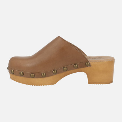 Leather clogs with studs Help the trees