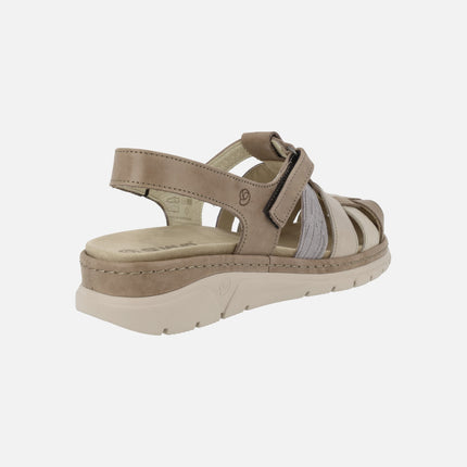 Striped sandals with closed toe and velcro closure
